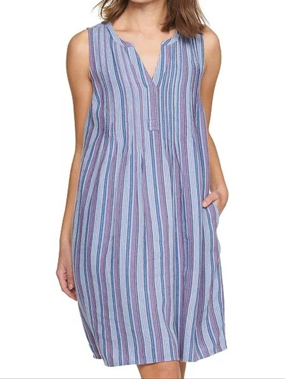Sonoma Boho Lagenlook Blue & Purple Sleeveless Striped Linen Blend Sundress S